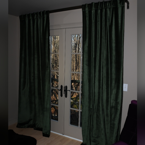 CB2 48"x96" Green Cotton Viscose Velvet Blackout Curtains, x4 Panels (2 sets) - Picture 5 of 13